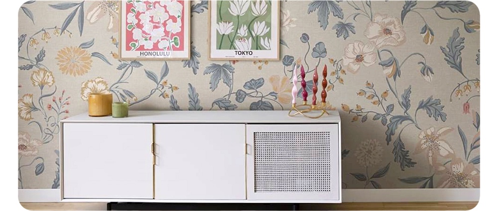 With flower designs, a single feature wall can be sufficient